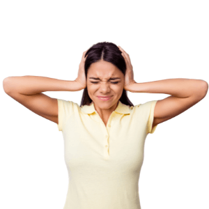 woman holding her ears to shut out the noise