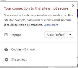 What you might see if a website is not using https